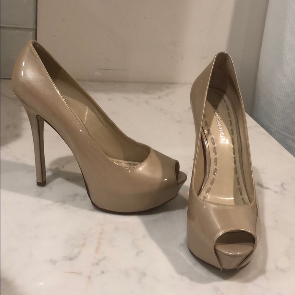 Enzo Angiolini Beige Peeptoe Pumps